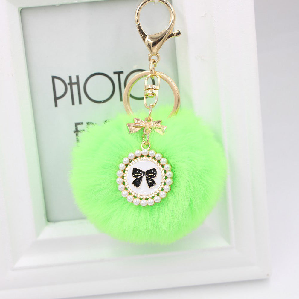 Wholesale New Bow Tag Imitation Rex Rabbit Fur Plush Ball Keychain